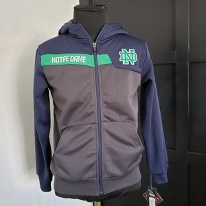 NWT Colosseum Notre Dame Boys Navy Blue/Gray Fleece Lined Hoodie Jacket 6 7 XS